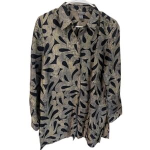 Sigrid Olsen,Abstract Patterned Linen Button-Up Tunic, Size S